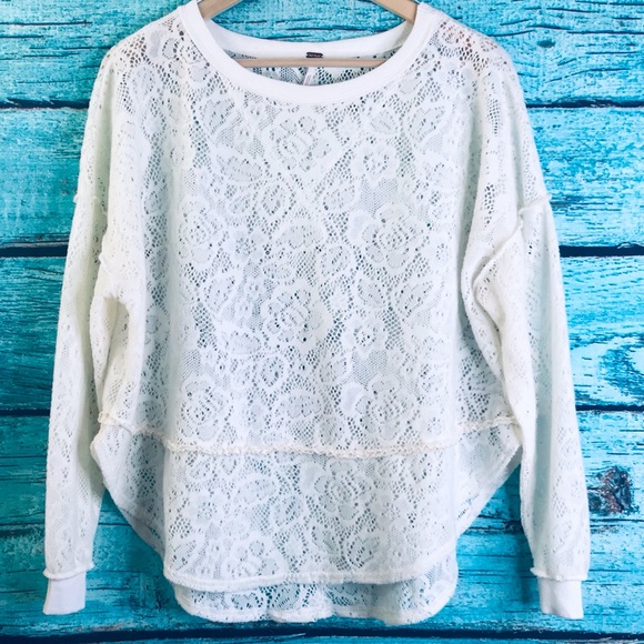 Free People Off White Lace Pullover Blouse - Picture 1 of 6